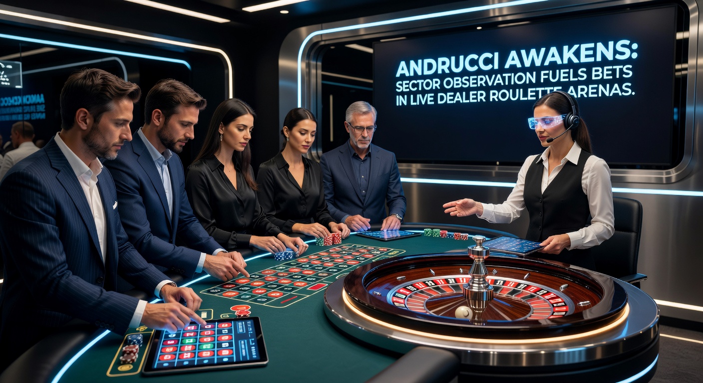 Close-up of a roulette wheel sector under spotlight, ball resting in a marked hot number as dealer prepares next spin in a bustling live casino stream