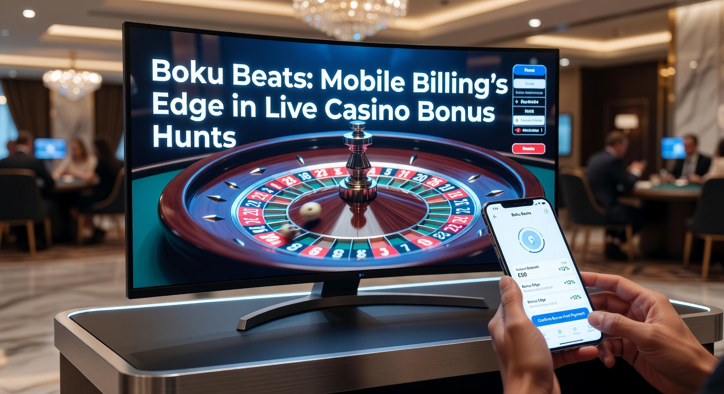 Smartphone displaying a live casino bonus hunt interface with Boku payment confirmation overlay, highlighting seamless mobile billing integration