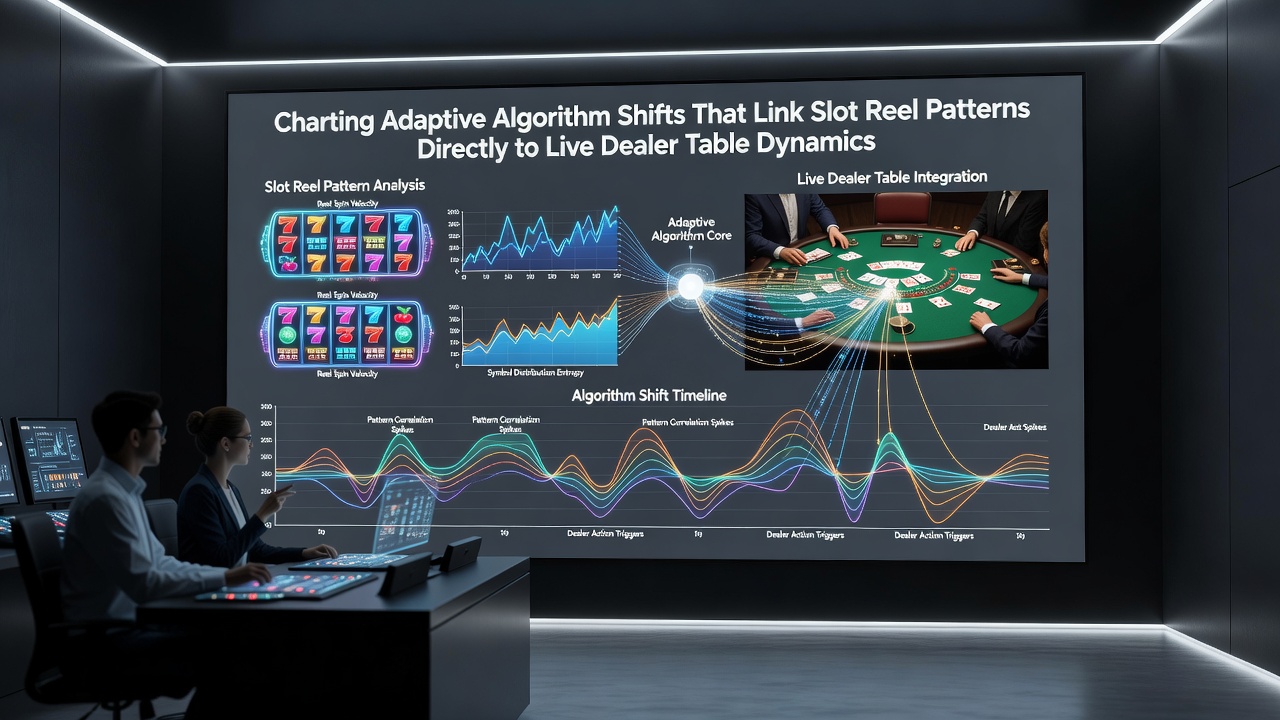 Close-up view of portable screen showing synchronized slot reel patterns influencing live dealer table elements