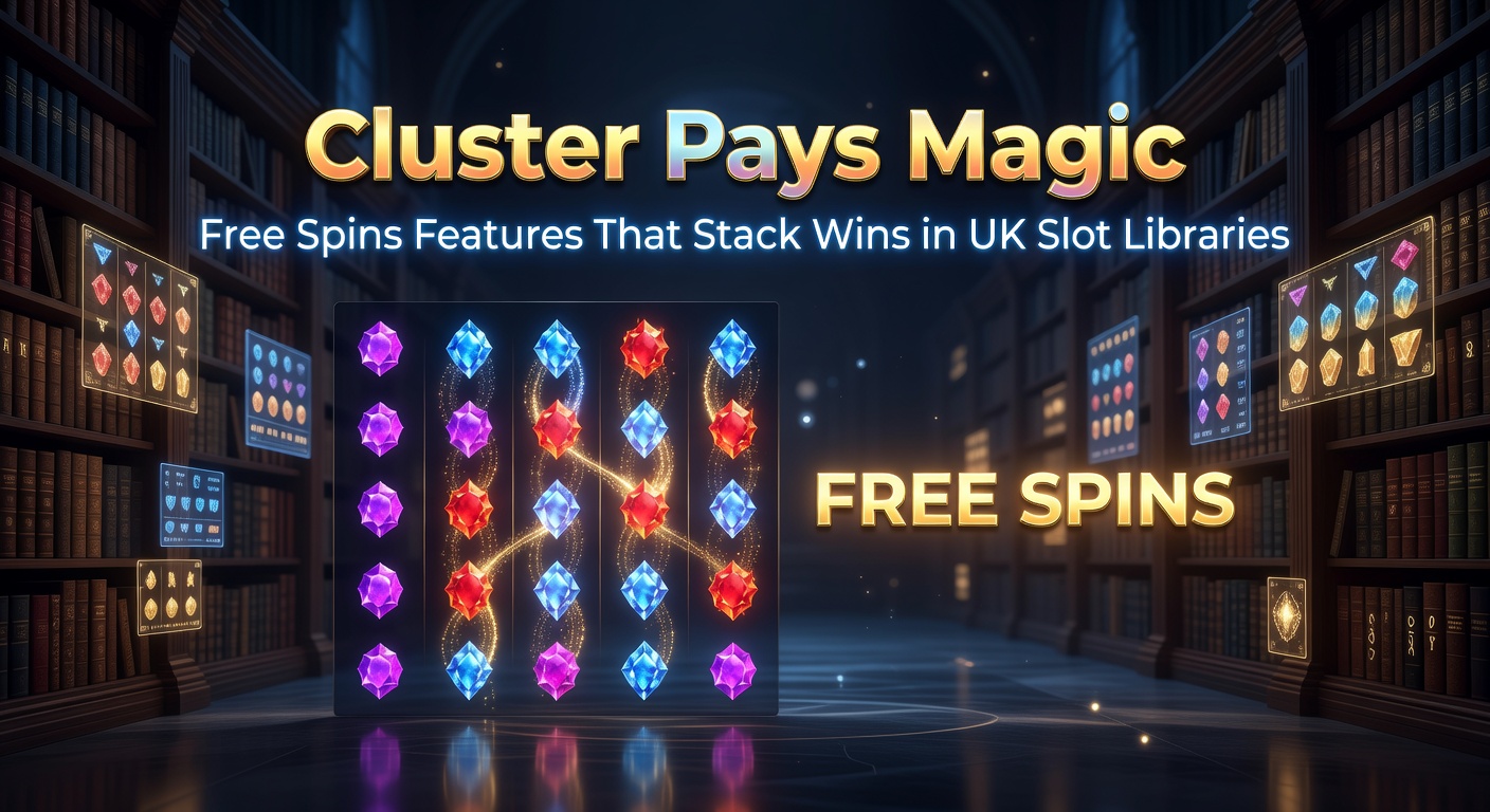 Vibrant cluster pays slot screen showing cascading symbols and stacking free spins multipliers
