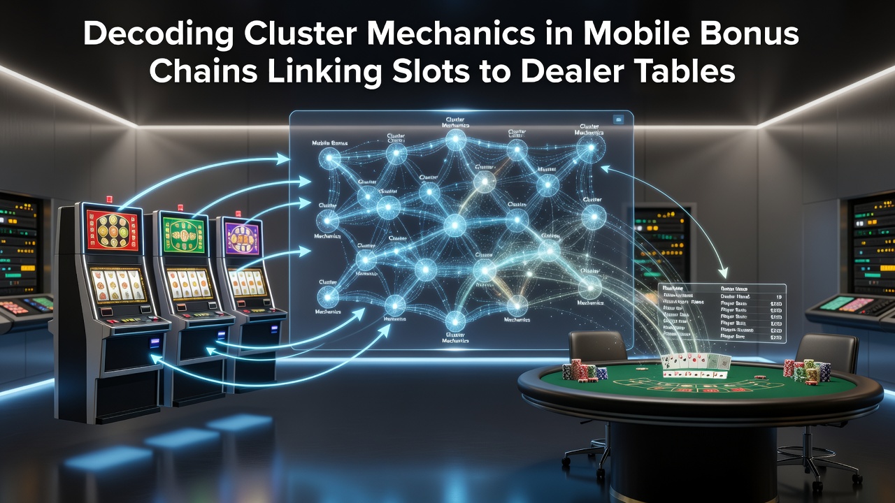 Mobile screen showing cluster symbol formations in a slot game transitioning into live dealer table bonuses