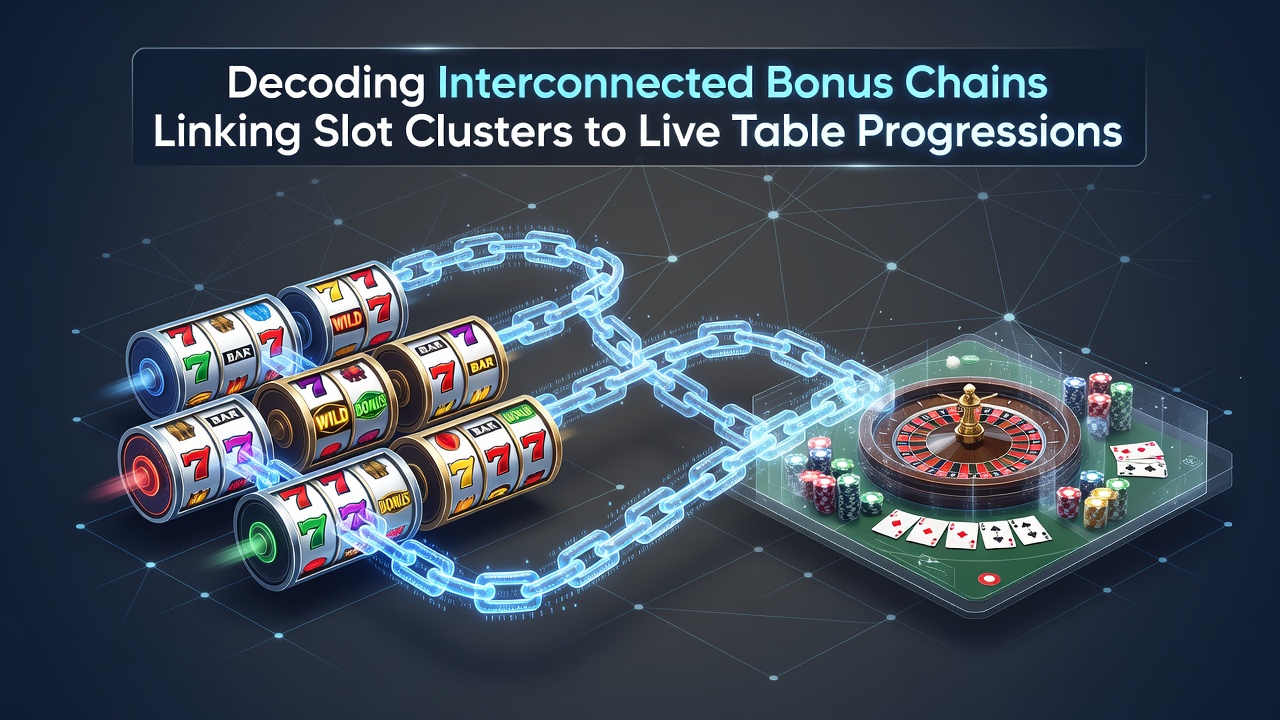 Illustration of bonus chains connecting slot clusters to live table progressions