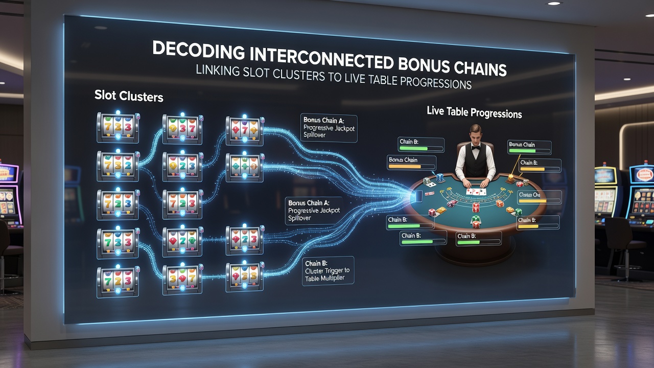 Diagram showing data flow between slot cluster bonuses and live table progressions