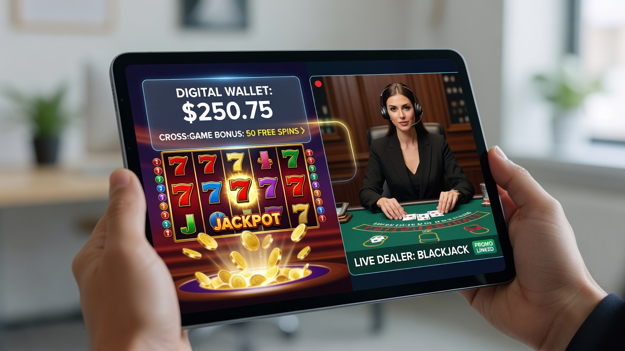 Digital wallet interface on mobile device showing slot and live casino promotions