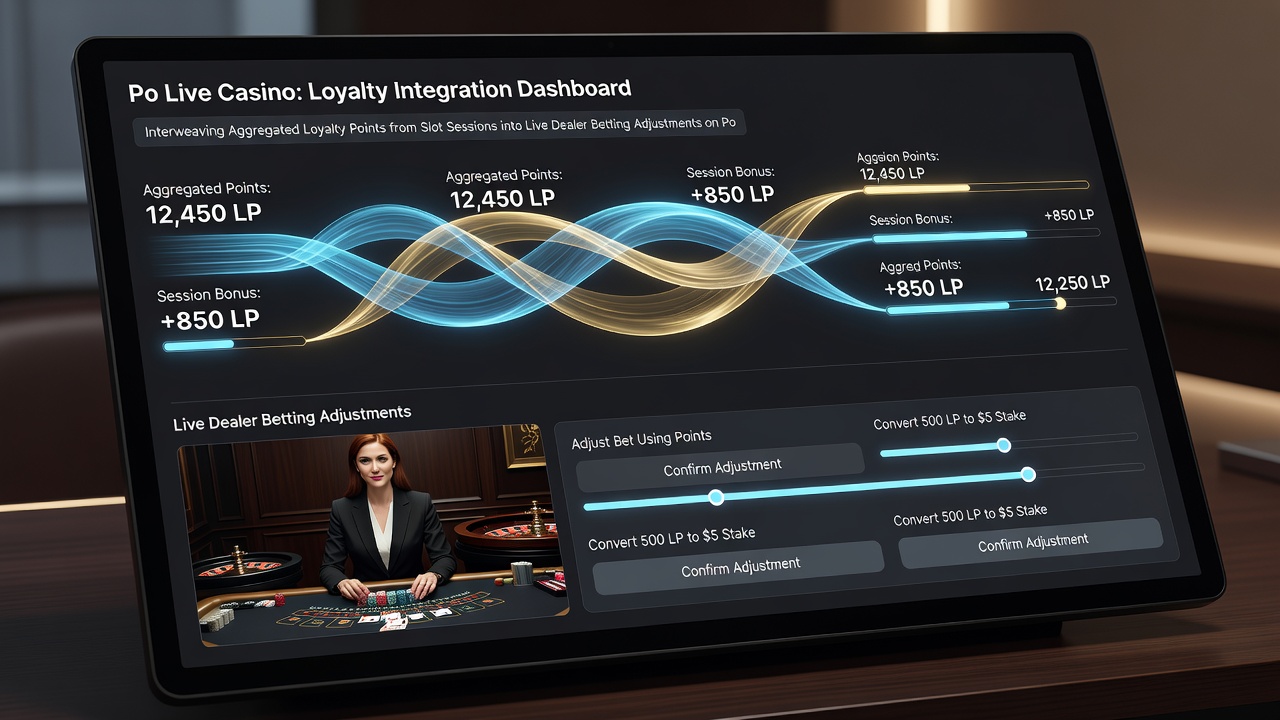 Close-up of mobile app showing loyalty dashboard linking slot points to live dealer bet adjustments