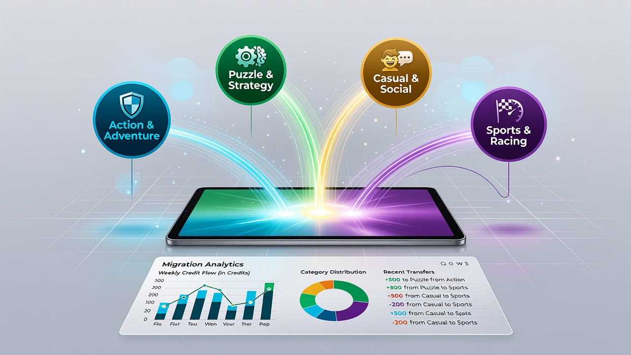 Diagram illustrating credit migration pathways across portable gaming categories