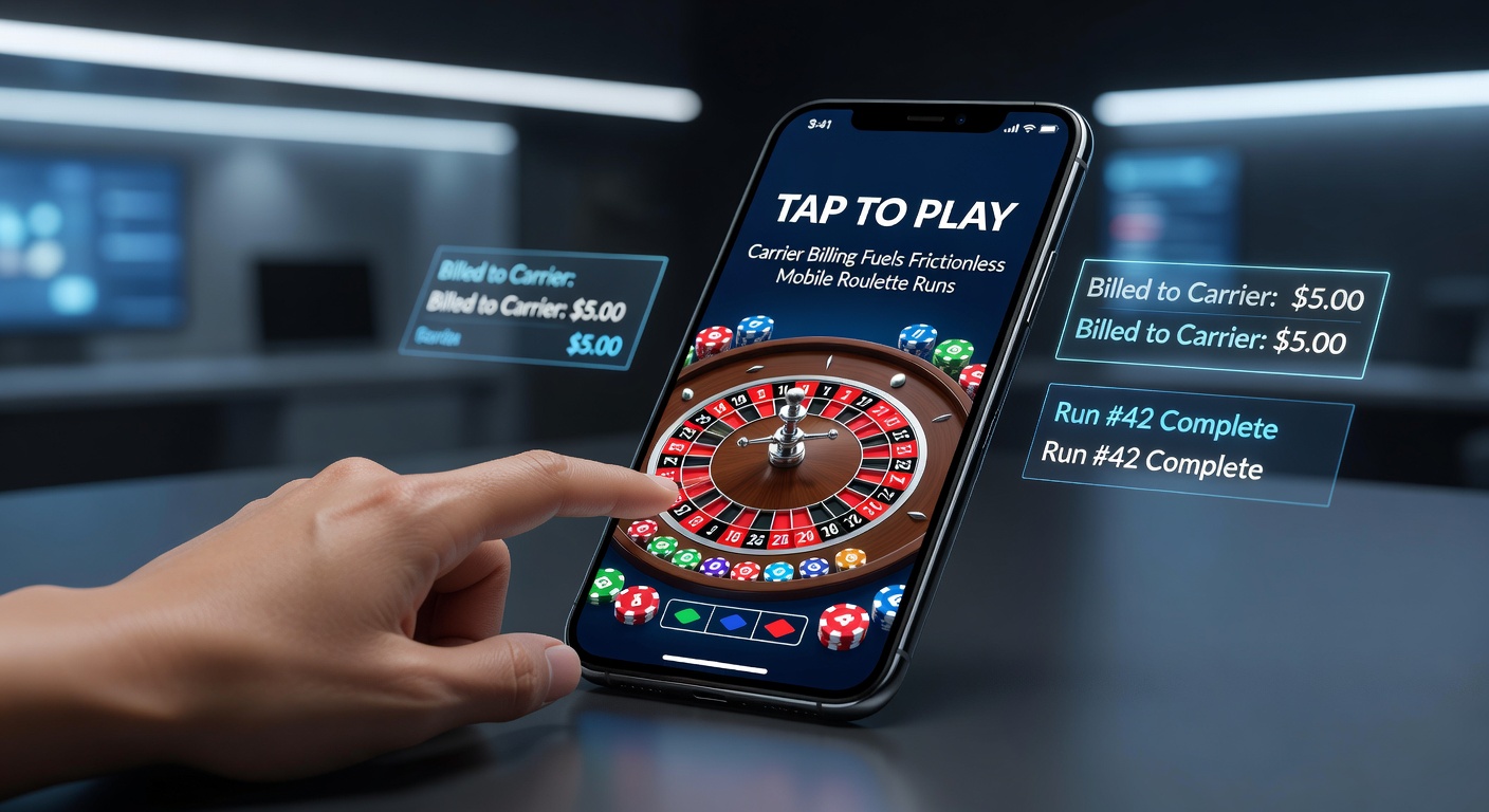 Smartphone displaying a mobile roulette game with a carrier billing confirmation overlay, highlighting seamless deposit process