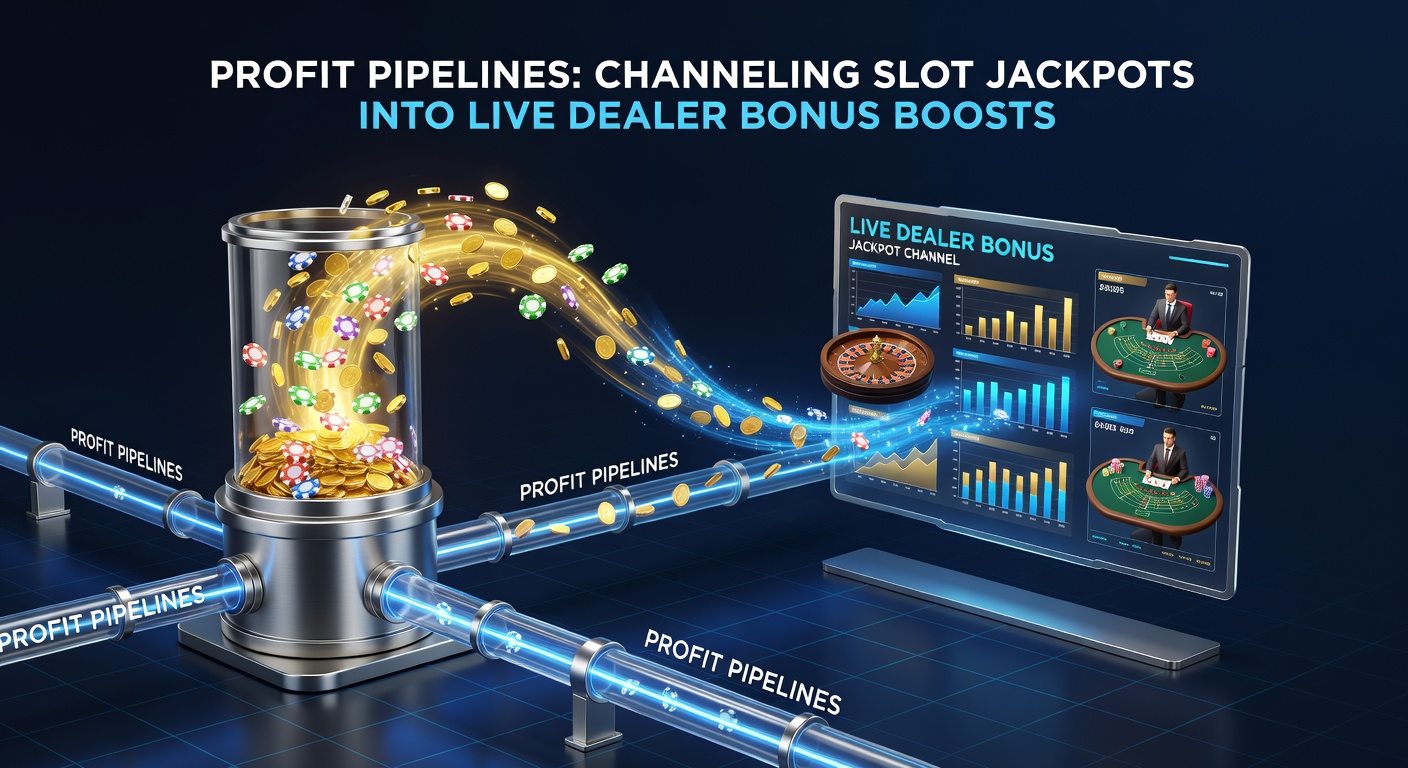 Infographic illustrating profit pipeline flow from slot reels to live dealer bonus wheels with percentage breakdowns and revenue charts