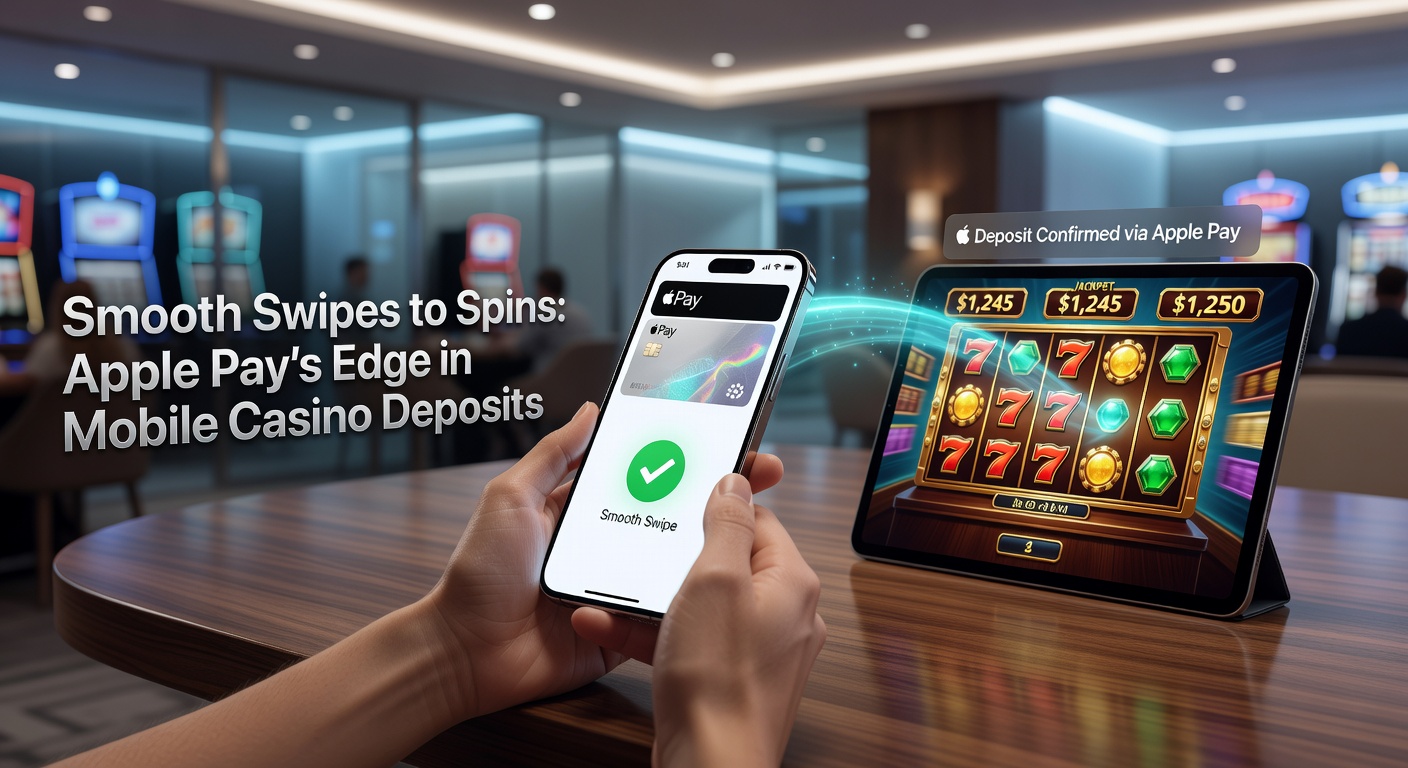 Close-up of Apple Watch completing a casino deposit via Apple Pay, with slot reels spinning in the background app