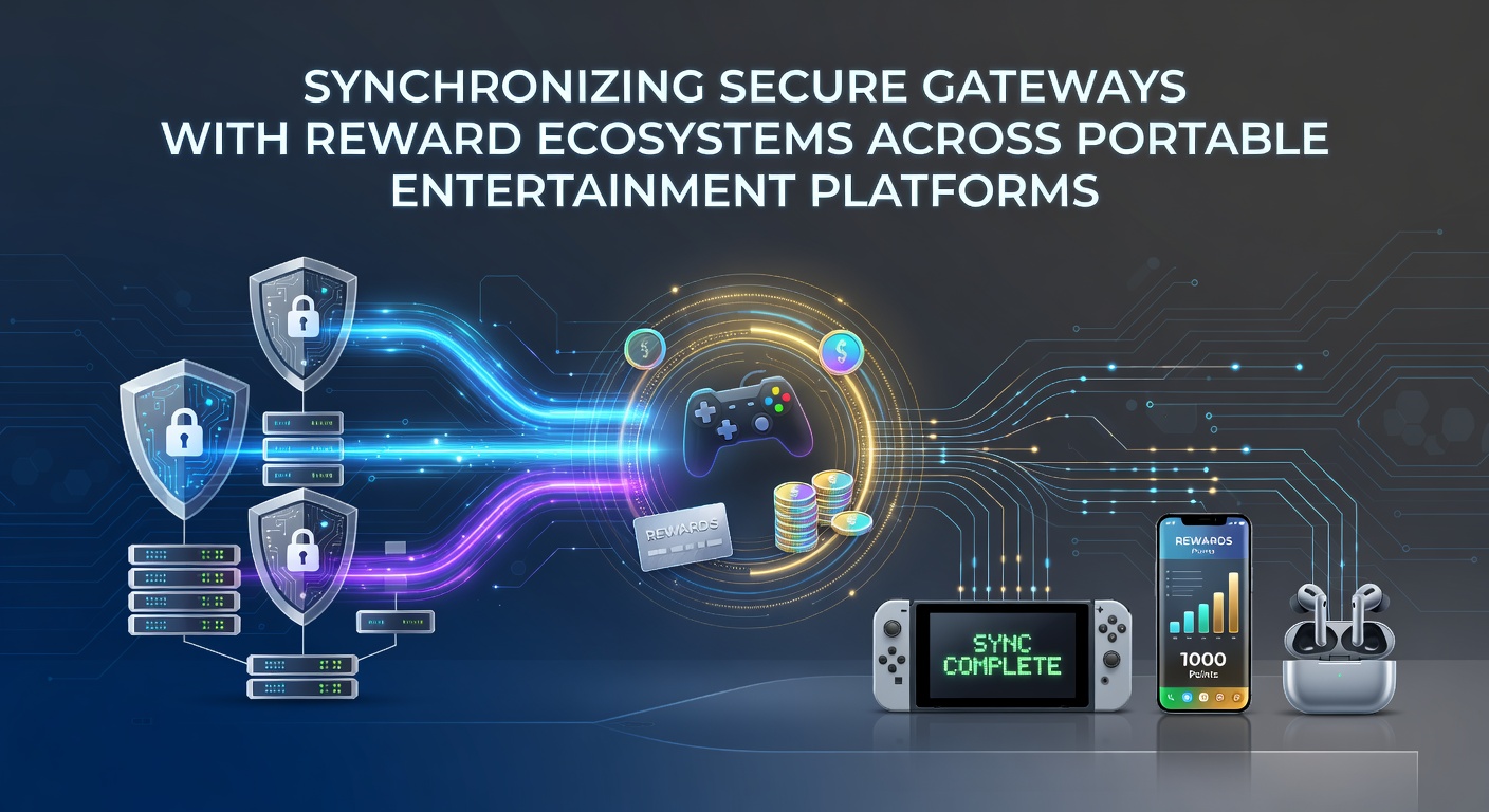 Secure gateway synchronization interface displayed on multiple portable entertainment devices